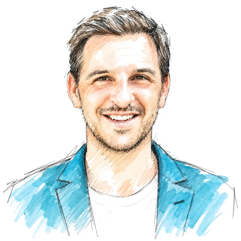 Portrait aquarelle d’un expert Airbnb et gestion locative chez WeHost